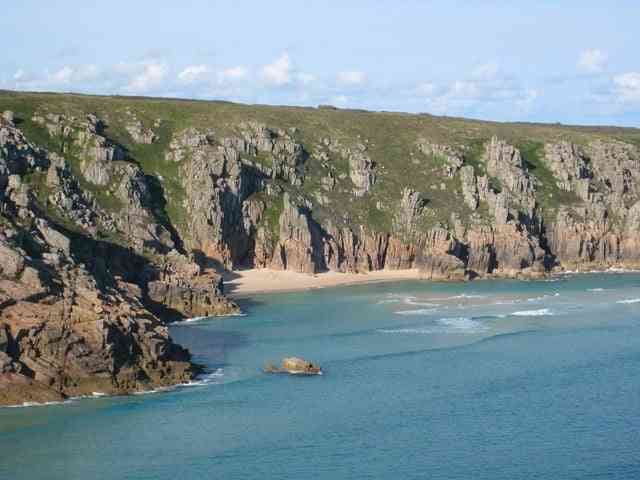 Pedn Vounder beach seen from the Minack Theatre geograph.org.uk