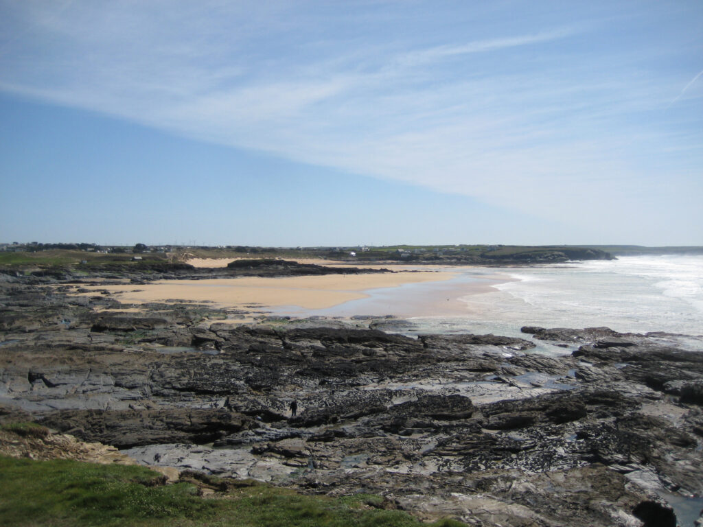 Constantine Island in the mid ground taken from Trevose Head across Constantine Bay with Booby's Bay in the foregroundT