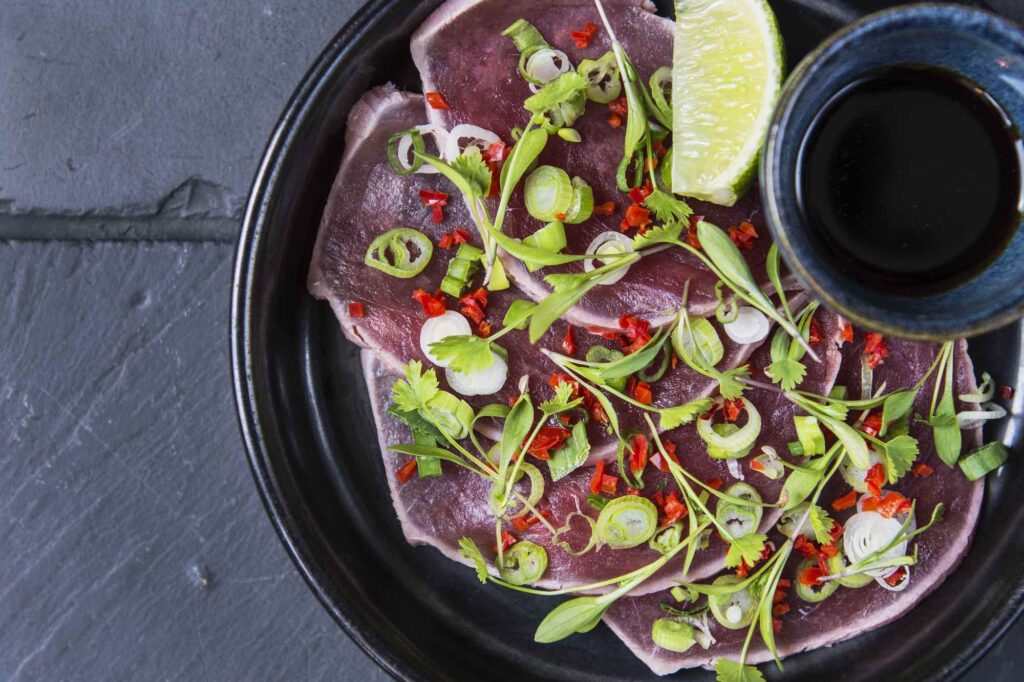Tuna Sashimi Prawn on the lawn