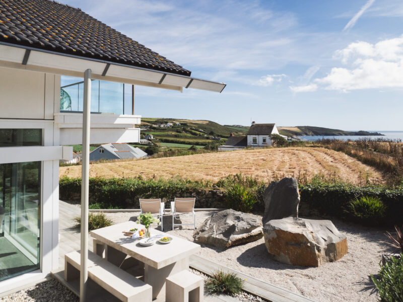 Garden from heat pump over dining table to village elevated